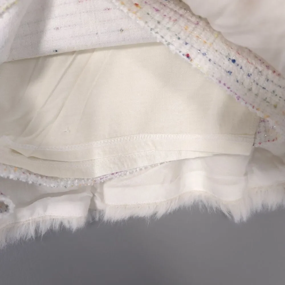 ANTHROPOLOGIE‎ MAEVE New Women’s Twofer Faux Fur Mini Skort 12 Ivory Drop Waist